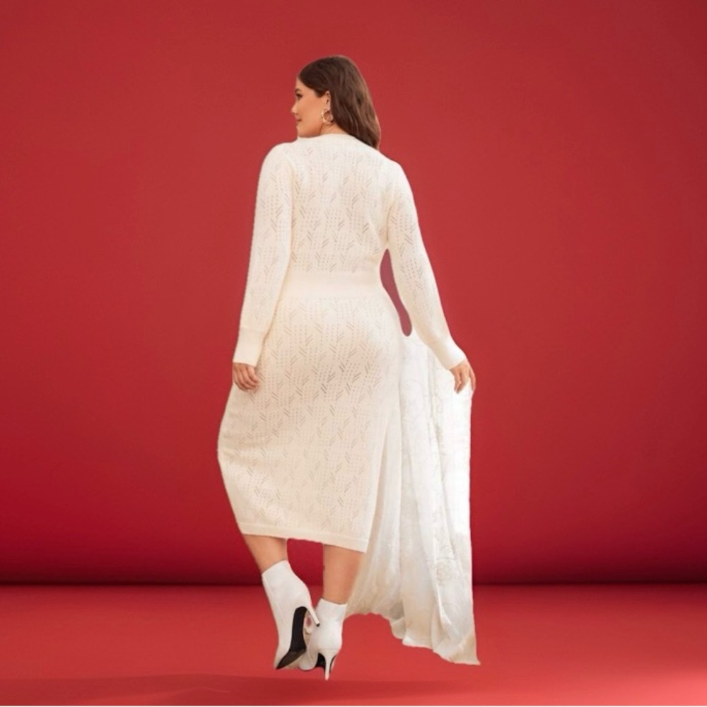 SHEIN Women’s Pointelle Knit Sweater Dress White S (can fit a medium) - Picture 5 of 7